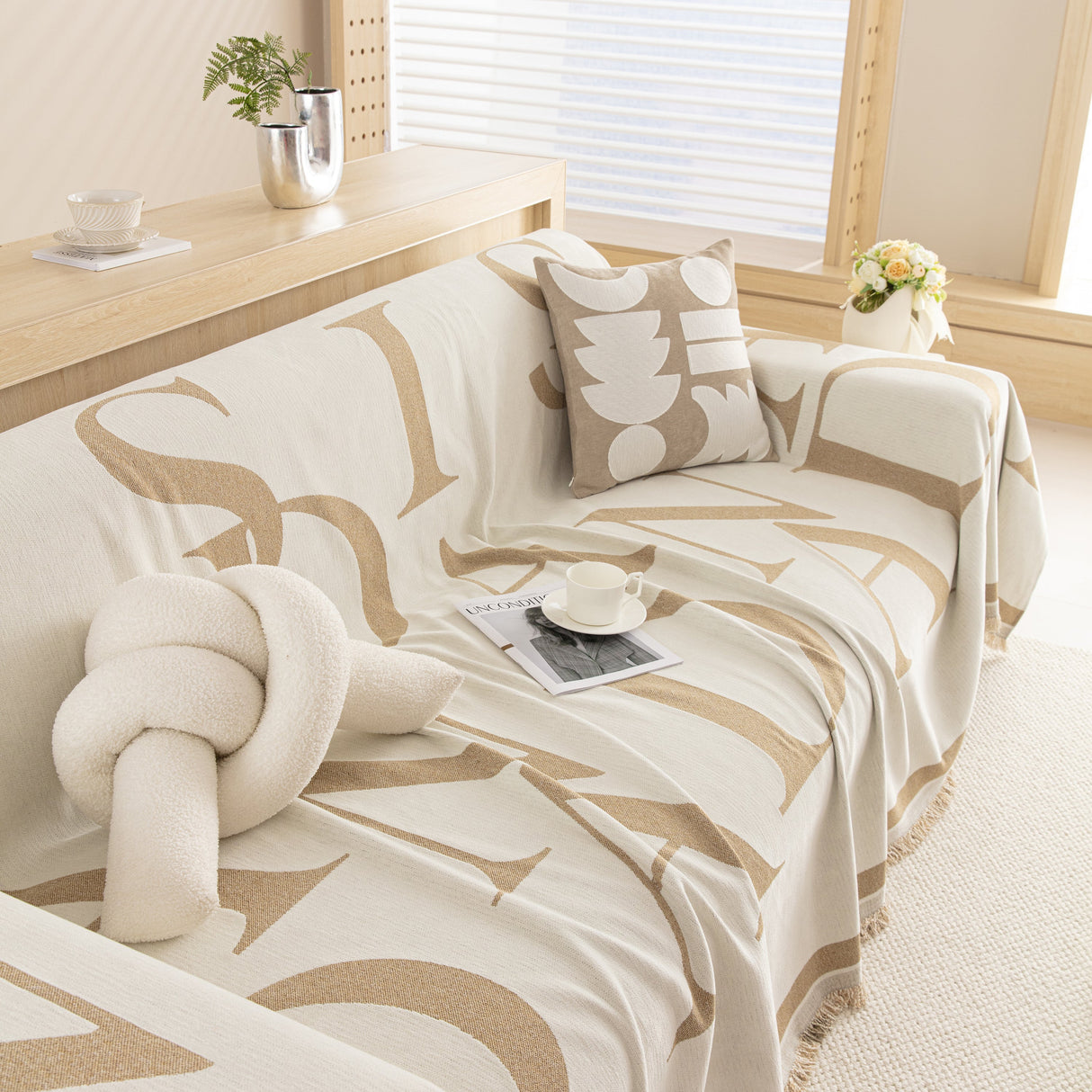 Chenille Jacquard Alphabet Sofa Blanket Cover, L Shape Sofa Cover, Reversible Couch Covers for Dogs