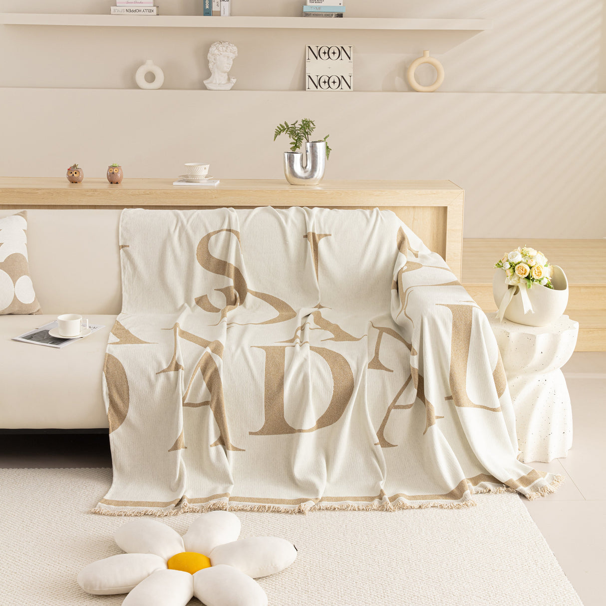 Chenille Jacquard Alphabet Sofa Blanket Cover, L Shape Sofa Cover, Reversible Couch Covers for Dogs