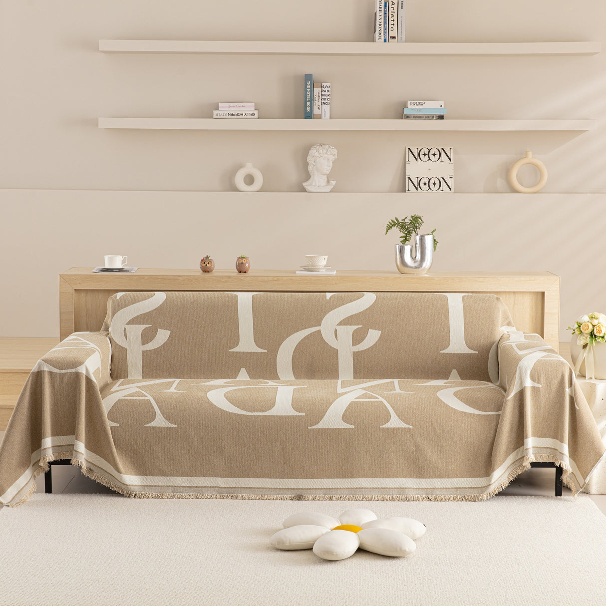 Chenille Jacquard Alphabet Sofa Blanket Cover, L Shape Sofa Cover, Reversible Couch Covers for Dogs