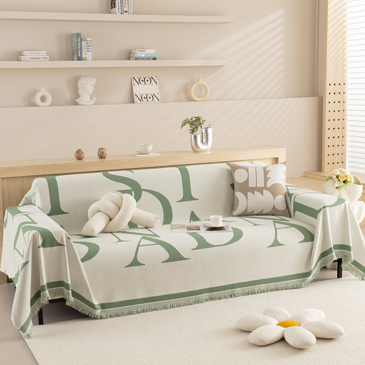 Chenille Jacquard Alphabet Sofa Blanket Cover, L Shape Sofa Cover, Reversible Couch Covers for Dogs