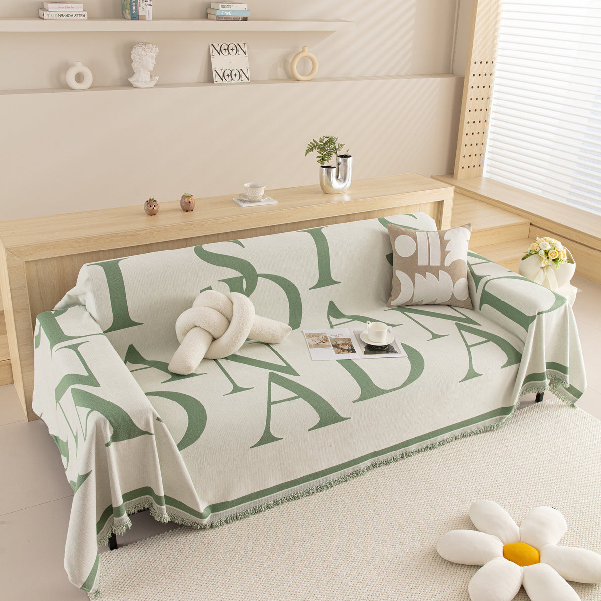 Chenille Jacquard Alphabet Sofa Blanket Cover, L Shape Sofa Cover, Reversible Couch Covers for Dogs