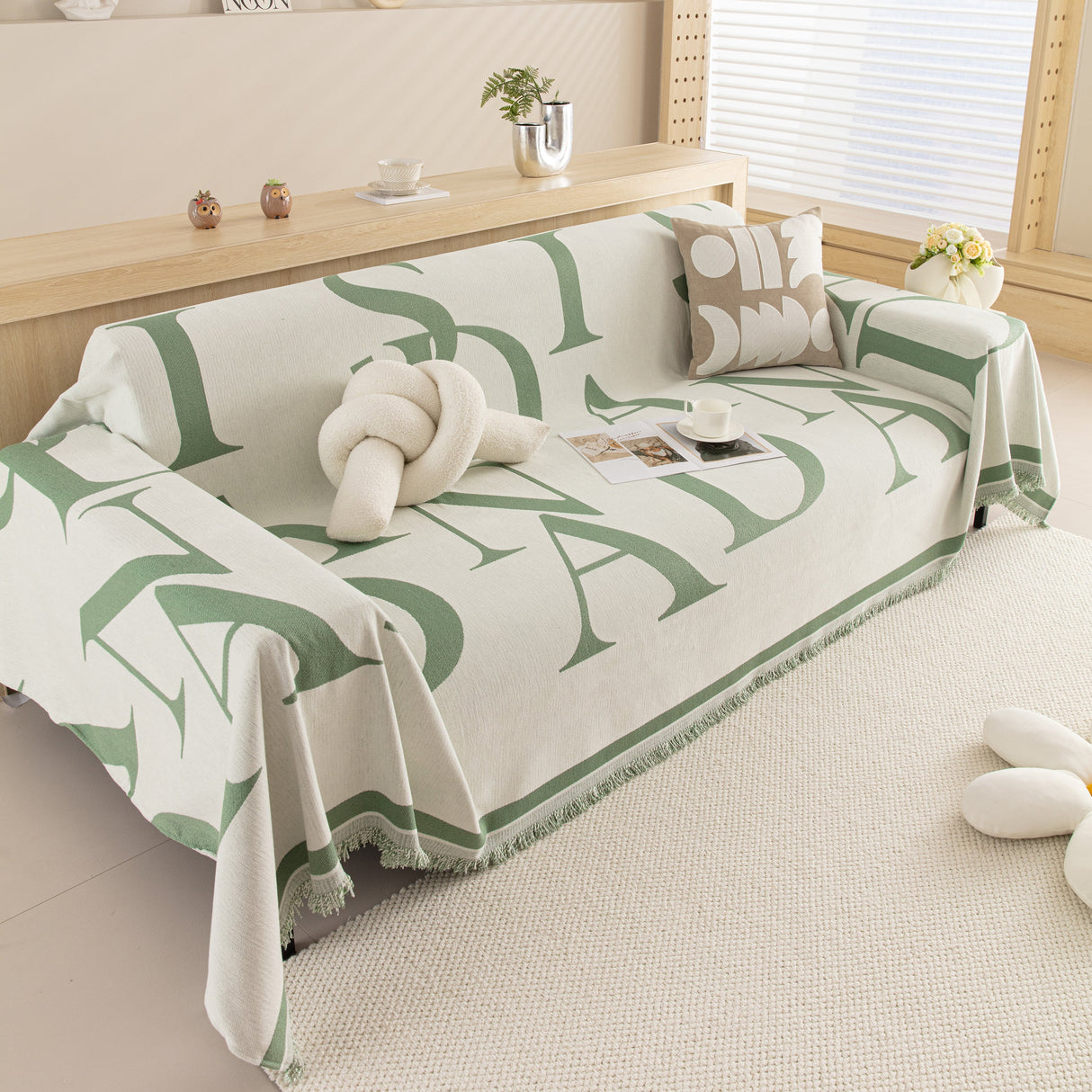 Chenille Jacquard Alphabet Sofa Blanket Cover, L Shape Sofa Cover, Reversible Couch Covers for Dogs