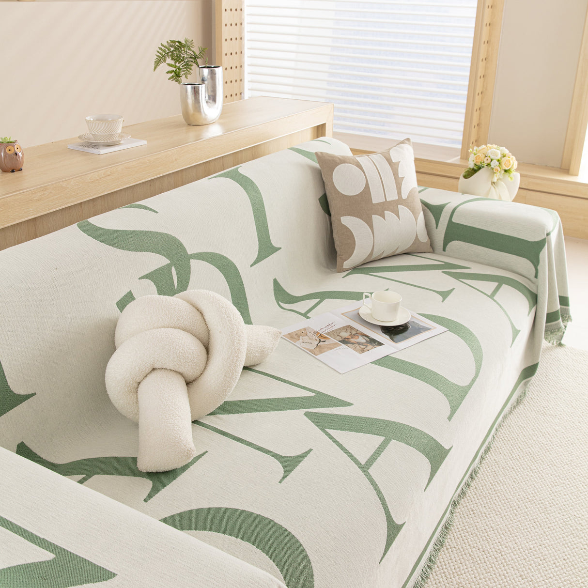 Chenille Jacquard Alphabet Sofa Blanket Cover, L Shape Sofa Cover, Reversible Couch Covers for Dogs