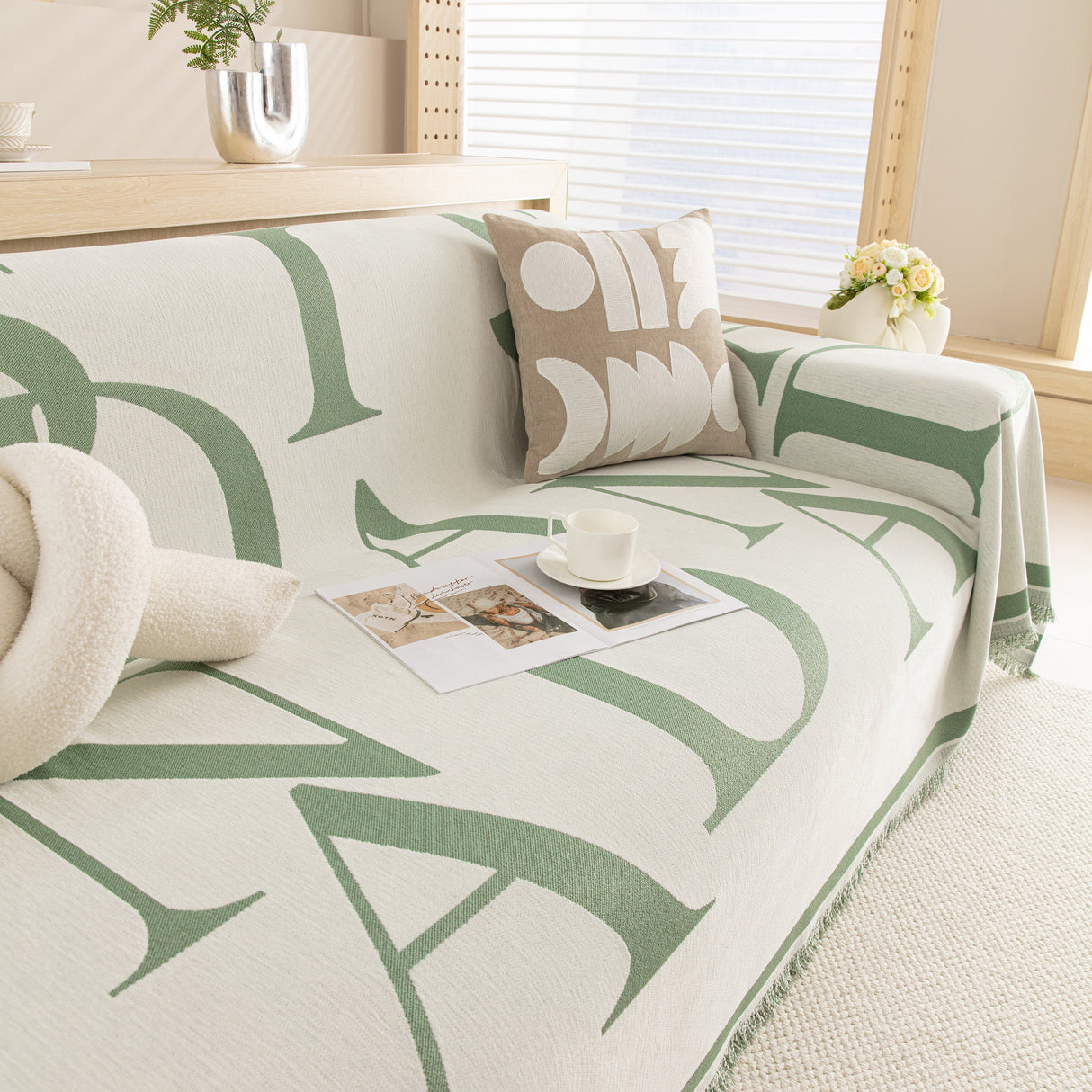 Chenille Jacquard Alphabet Sofa Blanket Cover, L Shape Sofa Cover, Reversible Couch Covers for Dogs