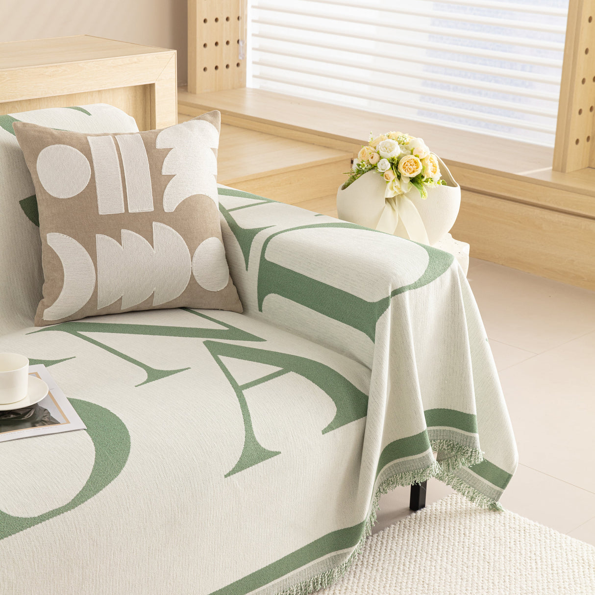 Chenille Jacquard Alphabet Sofa Blanket Cover, L Shape Sofa Cover, Reversible Couch Covers for Dogs