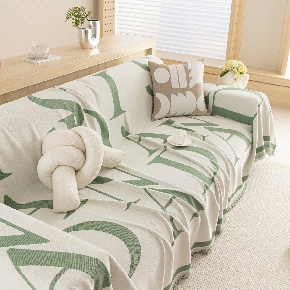 Chenille Jacquard Alphabet Sofa Blanket Cover, L Shape Sofa Cover, Reversible Couch Covers for Dogs