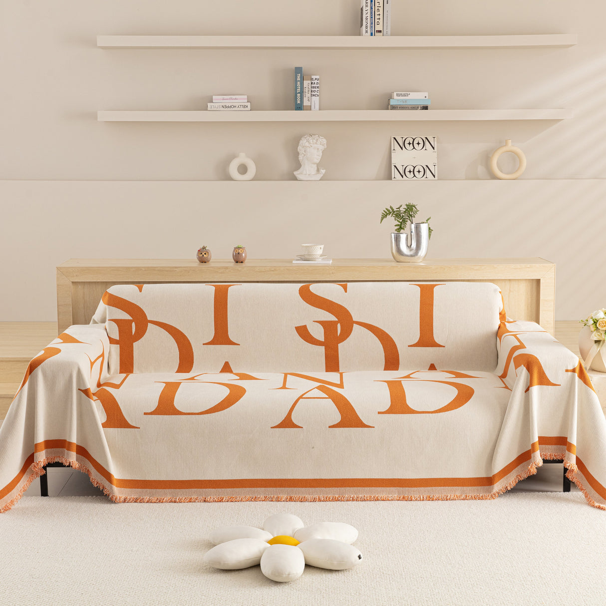 Chenille Jacquard Alphabet Sofa Blanket Cover, L Shape Sofa Cover, Reversible Couch Covers for Dogs