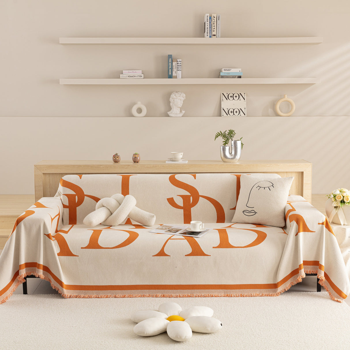 Chenille Jacquard Alphabet Sofa Blanket Cover, L Shape Sofa Cover, Reversible Couch Covers for Dogs