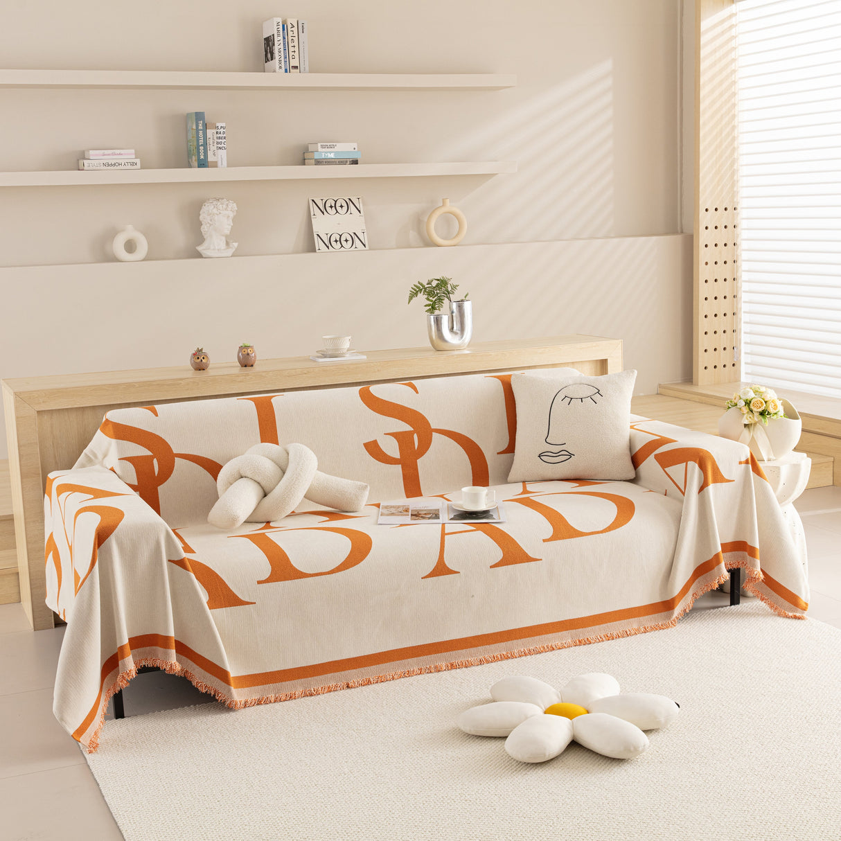 Chenille Jacquard Alphabet Sofa Blanket Cover, L Shape Sofa Cover, Reversible Couch Covers for Dogs