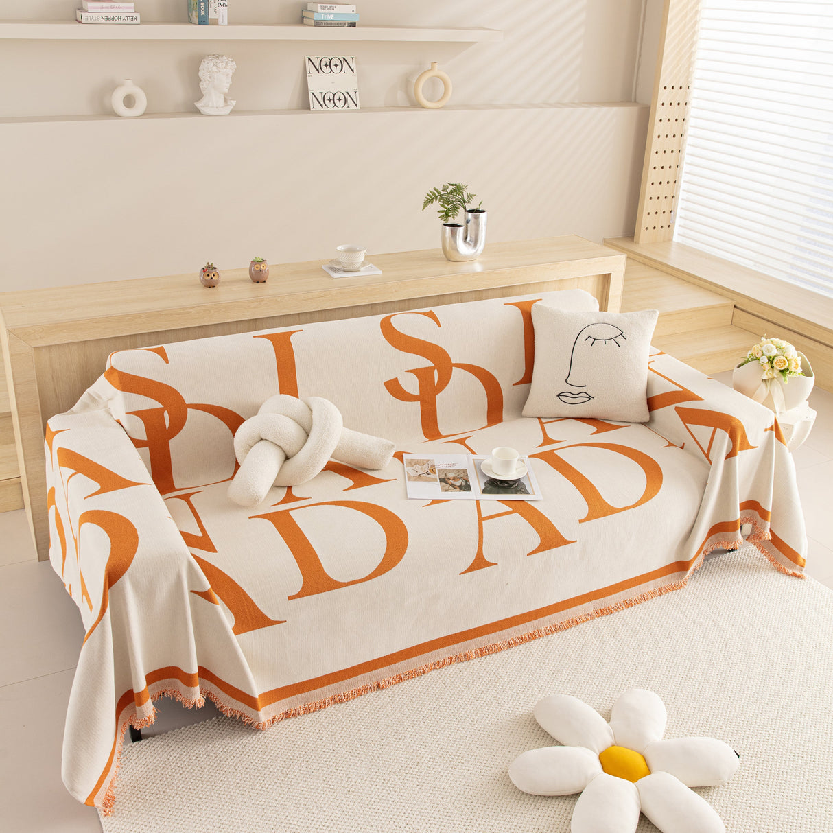 Chenille Jacquard Alphabet Sofa Blanket Cover, L Shape Sofa Cover, Reversible Couch Covers for Dogs