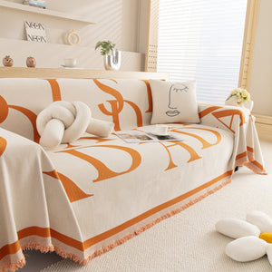 Chenille Jacquard Alphabet Sofa Blanket Cover, L Shape Sofa Cover, Reversible Couch Covers for Dogs