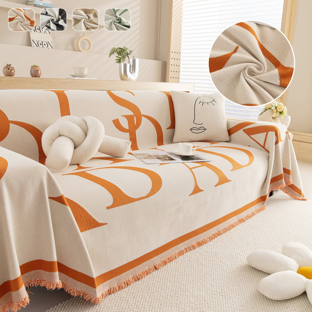 Chenille Jacquard Alphabet Sofa Blanket Cover, L Shape Sofa Cover, Reversible Couch Covers for Dogs