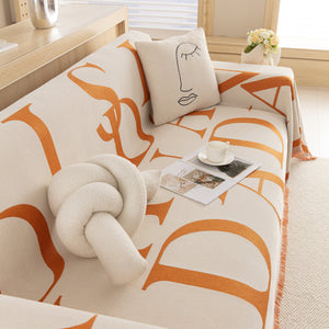 Chenille Jacquard Alphabet Sofa Blanket Cover, L Shape Sofa Cover, Reversible Couch Covers for Dogs