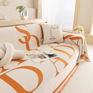 Chenille Jacquard Alphabet Sofa Blanket Cover, L Shape Sofa Cover, Reversible Couch Covers for Dogs