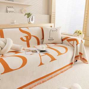 Chenille Jacquard Alphabet Sofa Blanket Cover, L Shape Sofa Cover, Reversible Couch Covers for Dogs