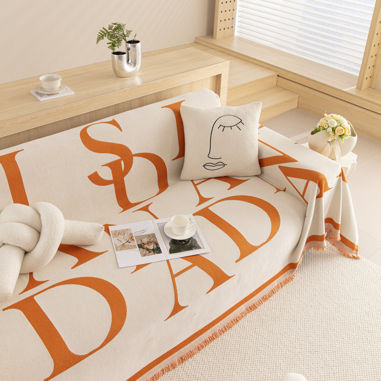 Chenille Jacquard Alphabet Sofa Blanket Cover, L Shape Sofa Cover, Reversible Couch Covers for Dogs