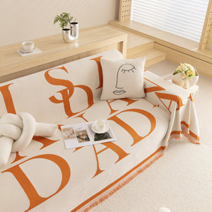 Chenille Jacquard Alphabet Sofa Blanket Cover, L Shape Sofa Cover, Reversible Couch Covers for Dogs
