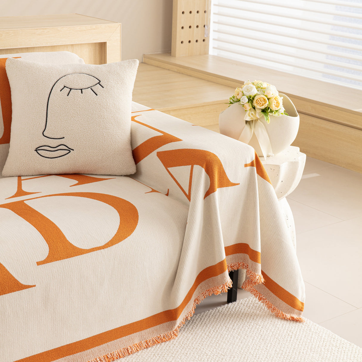 Chenille Jacquard Alphabet Sofa Blanket Cover, L Shape Sofa Cover, Reversible Couch Covers for Dogs