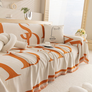 Chenille Jacquard Alphabet Sofa Blanket Cover, L Shape Sofa Cover, Reversible Couch Covers for Dogs