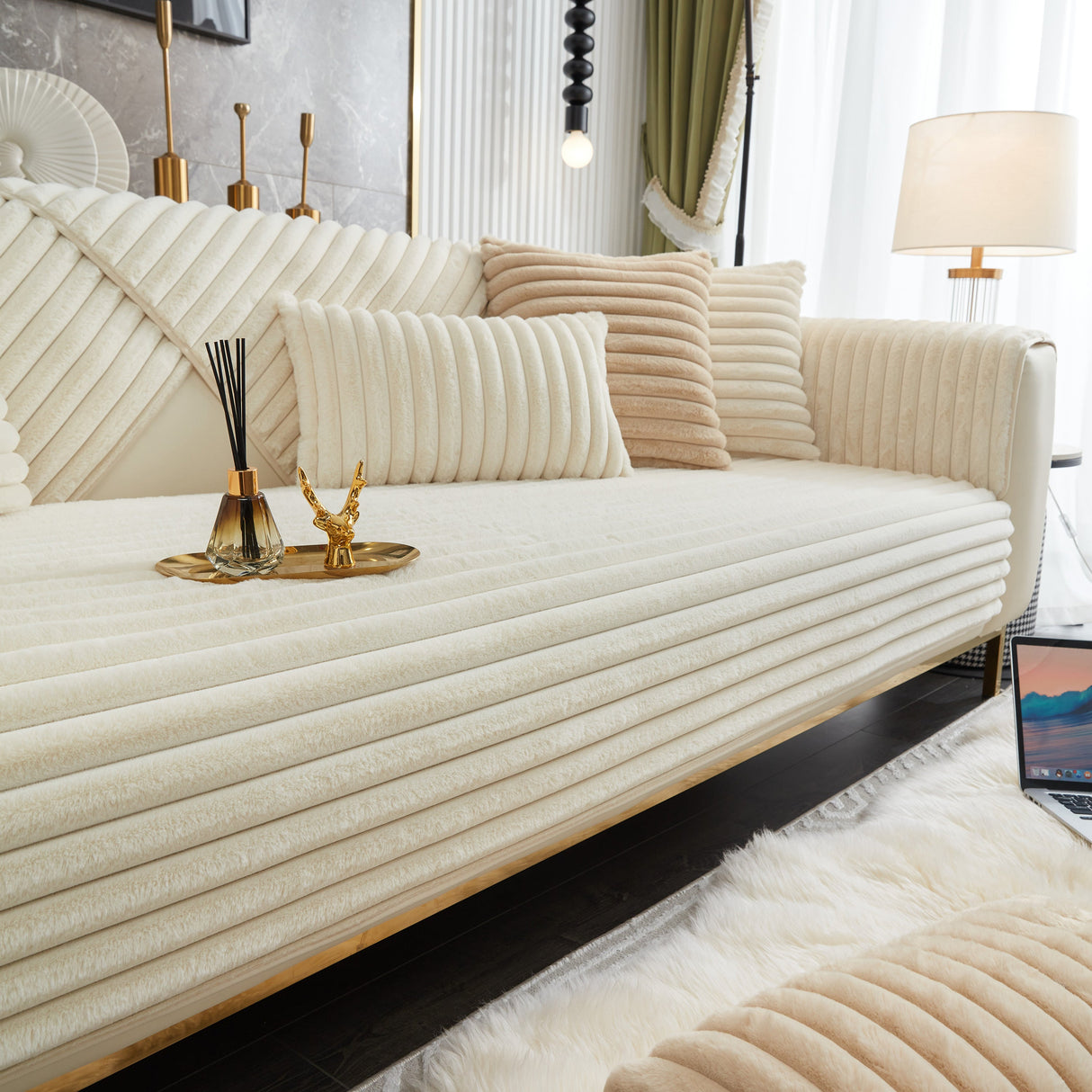 Winter Thickened Rabbit Plush Non-slip Sofa Cushion, Faux Fur Fluffy Furniture Protector