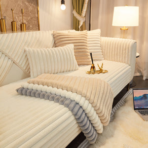 Winter Thickened Rabbit Plush Non-slip Sofa Cushion, Faux Fur Fluffy Furniture Protector