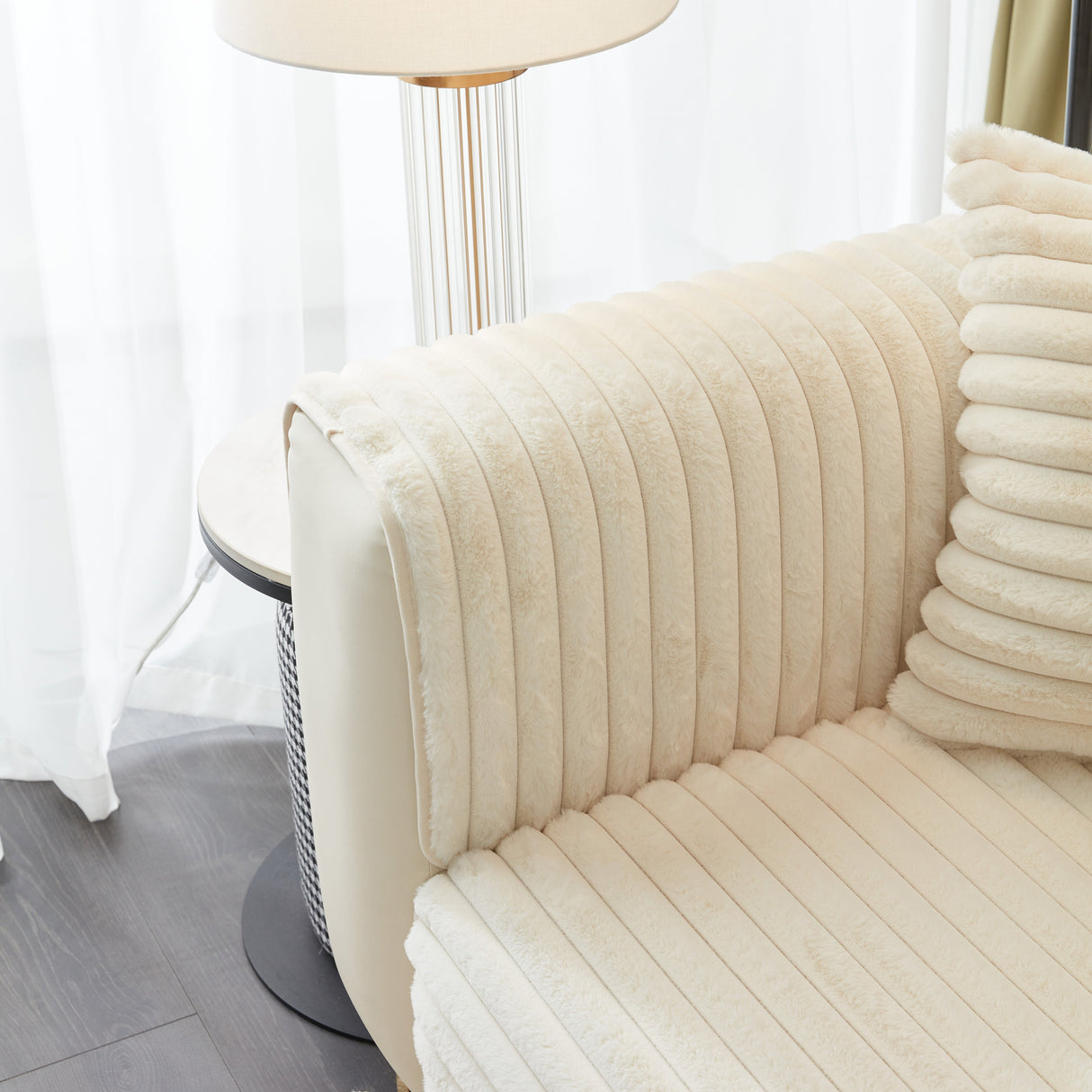 Winter Thickened Rabbit Plush Non-slip Sofa Cushion, Faux Fur Fluffy Furniture Protector