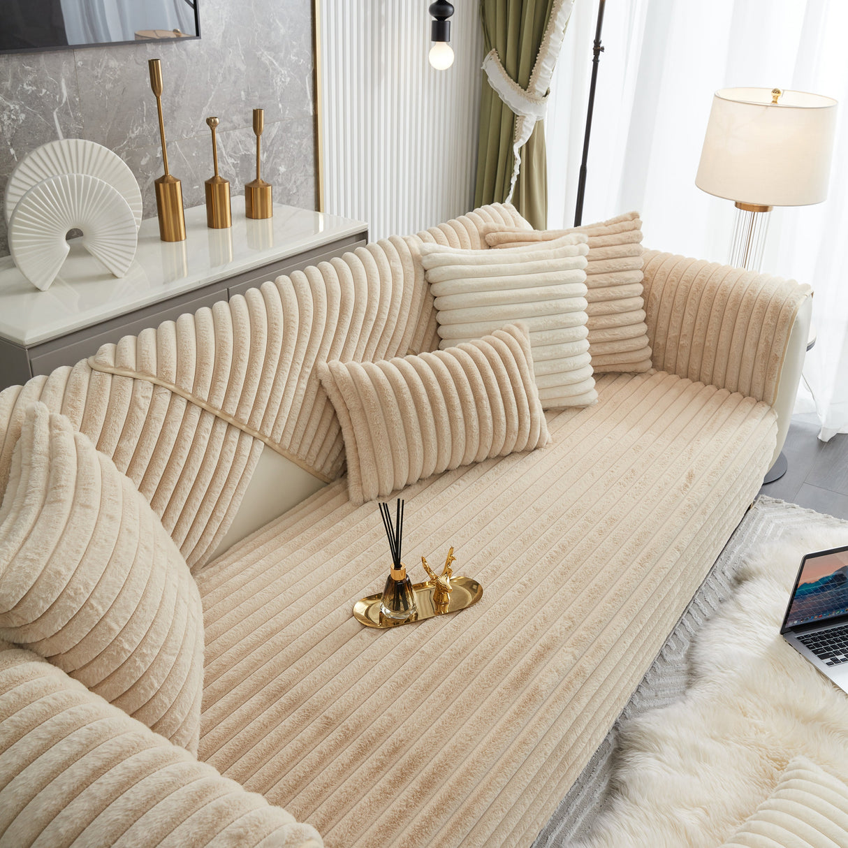 Winter Thickened Rabbit Plush Non-slip Sofa Cushion, Faux Fur Fluffy Furniture Protector