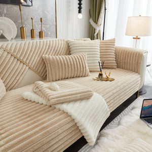 Winter Thickened Rabbit Plush Non-slip Sofa Cushion, Faux Fur Fluffy Furniture Protector