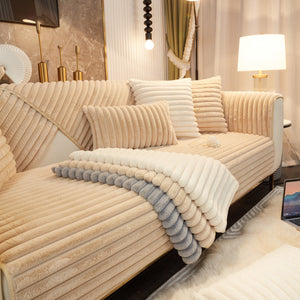 Winter Thickened Rabbit Plush Non-slip Sofa Cushion, Faux Fur Fluffy Furniture Protector