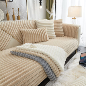 Winter Thickened Rabbit Plush Non-slip Sofa Cushion, Faux Fur Fluffy Furniture Protector