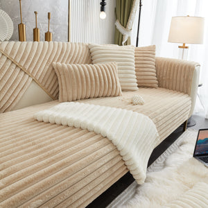 Winter Thickened Rabbit Plush Non-slip Sofa Cushion, Faux Fur Fluffy Furniture Protector