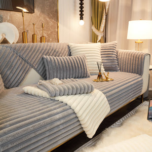 Winter Thickened Rabbit Plush Non-slip Sofa Cushion, Faux Fur Fluffy Furniture Protector