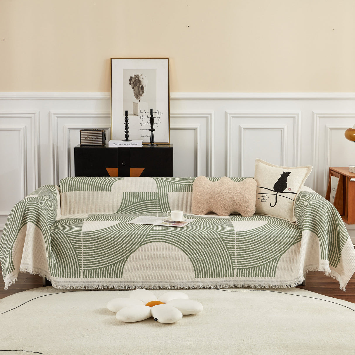 Cotton Jacquard Lucky Gather Sofa Cover Blanket, L Shaped Couch Cover, Sofa Throw Cover