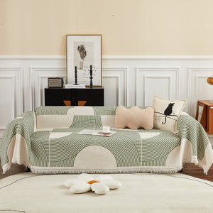 Cotton Jacquard Lucky Gather Sofa Cover Blanket, L Shaped Couch Cover, Sofa Throw Cover