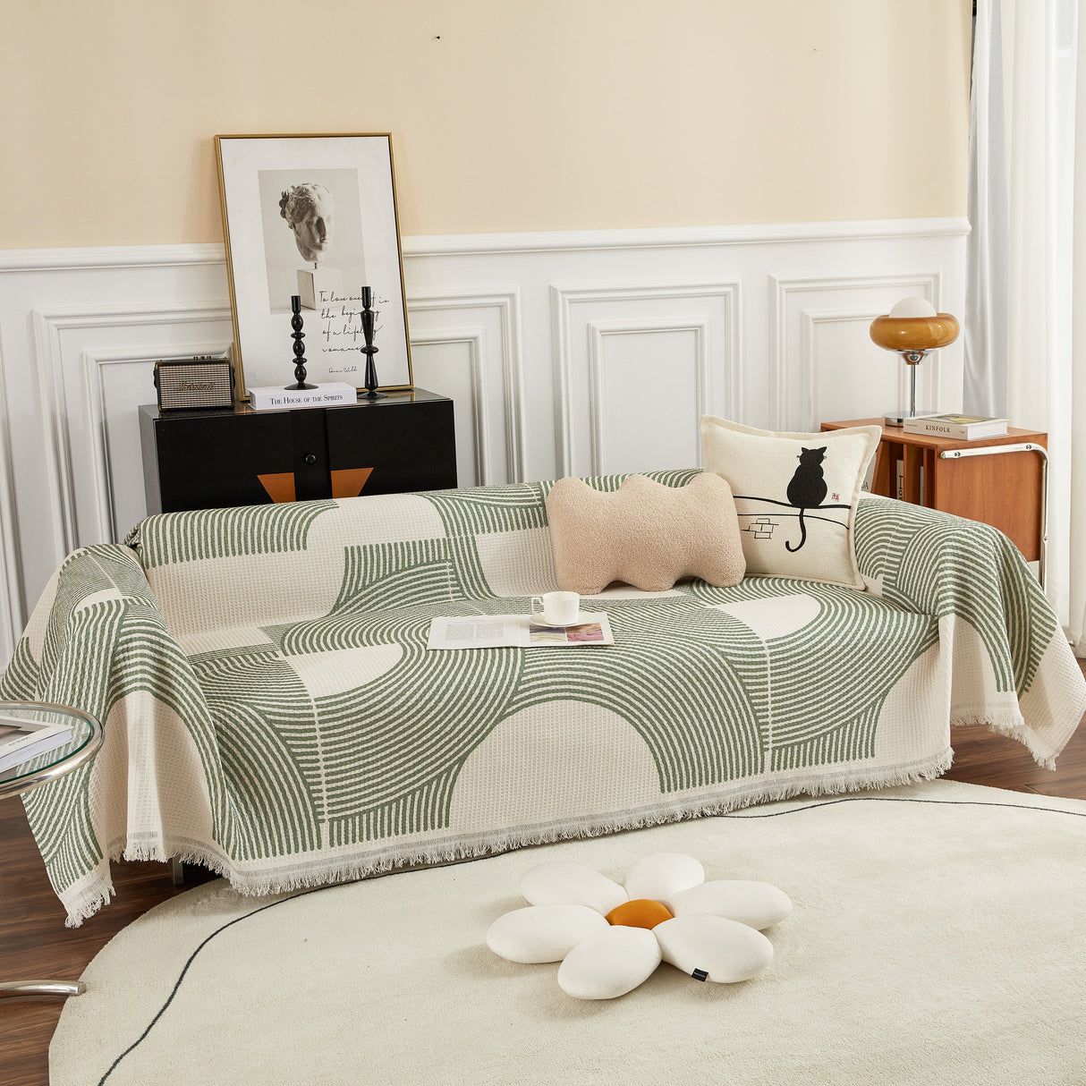 Cotton Jacquard Lucky Gather Sofa Cover Blanket, L Shaped Couch Cover, Sofa Throw Cover