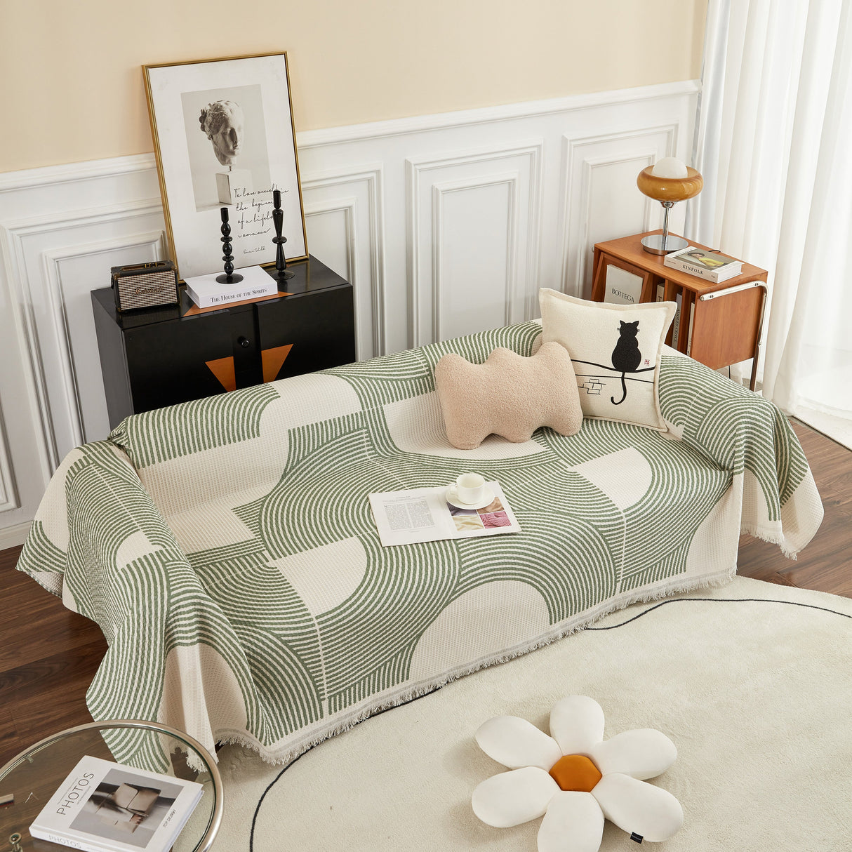 Cotton Jacquard Lucky Gather Sofa Cover Blanket, L Shaped Couch Cover, Sofa Throw Cover