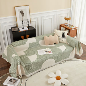 Cotton Jacquard Lucky Gather Sofa Cover Blanket, L Shaped Couch Cover, Sofa Throw Cover