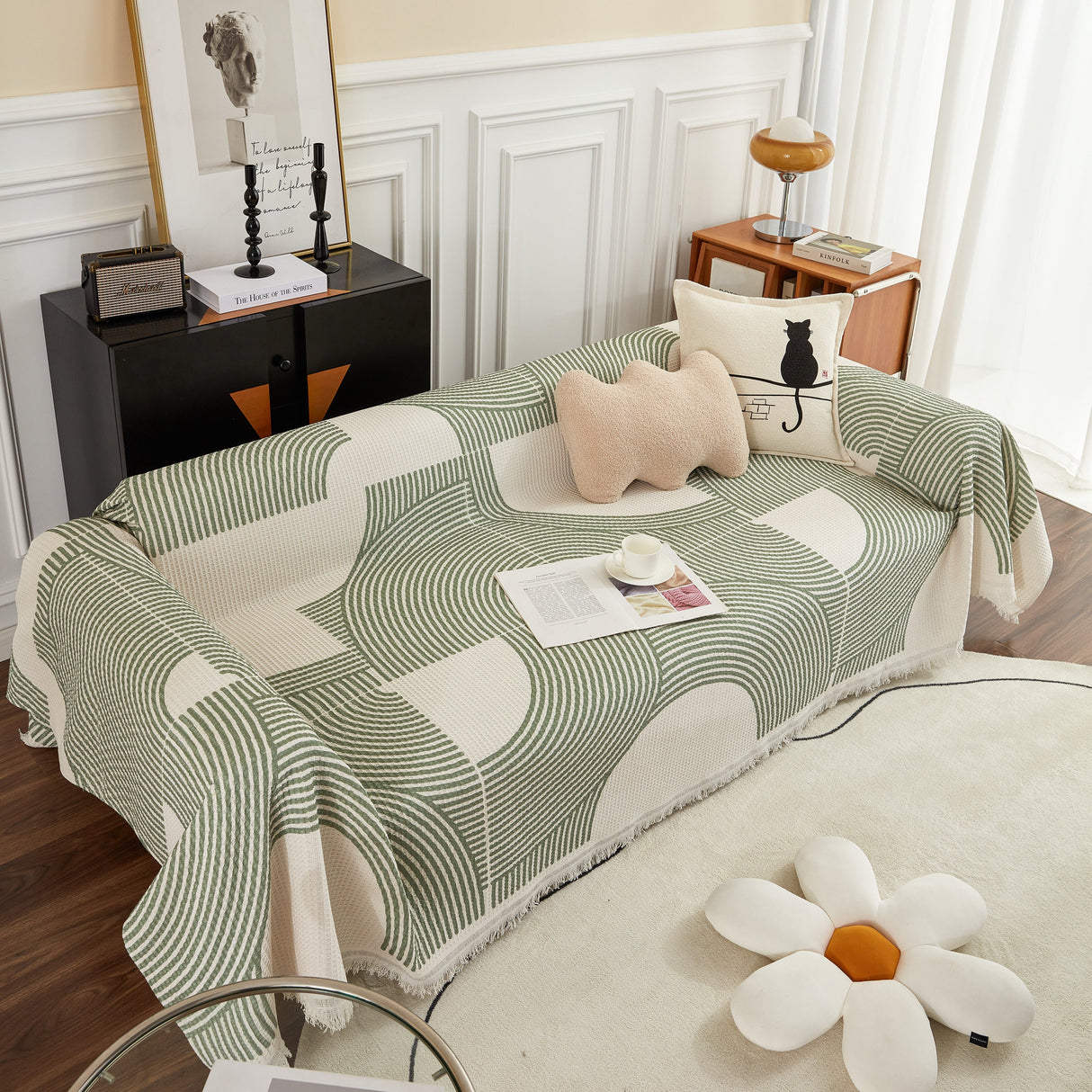 Cotton Jacquard Lucky Gather Sofa Cover Blanket, L Shaped Couch Cover, Sofa Throw Cover