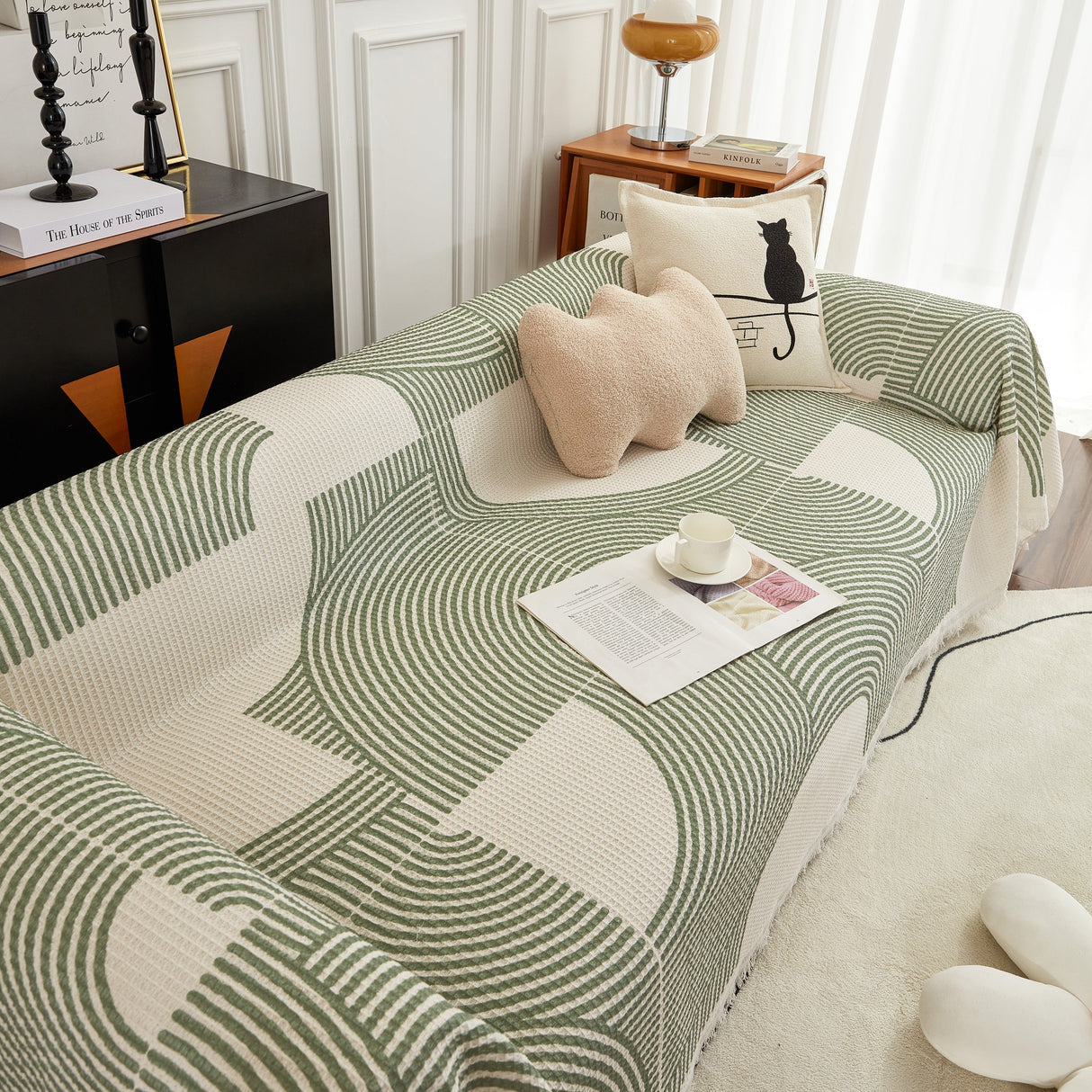 Cotton Jacquard Lucky Gather Sofa Cover Blanket, L Shaped Couch Cover, Sofa Throw Cover