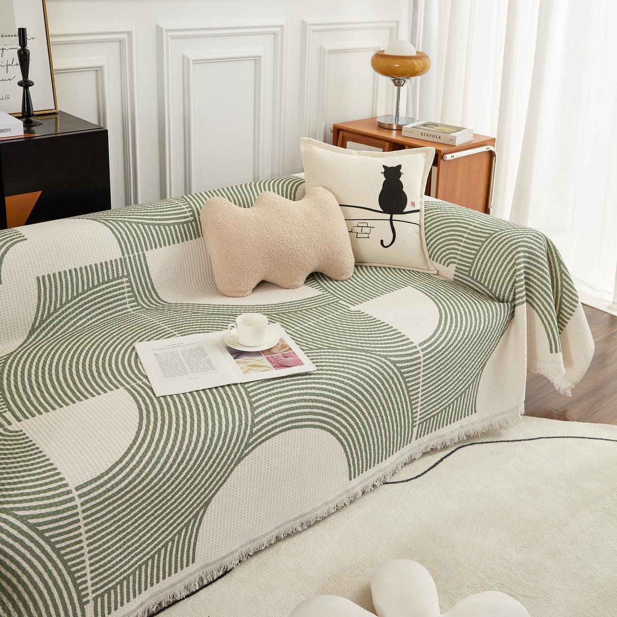 Cotton Jacquard Lucky Gather Sofa Cover Blanket, L Shaped Couch Cover, Sofa Throw Cover