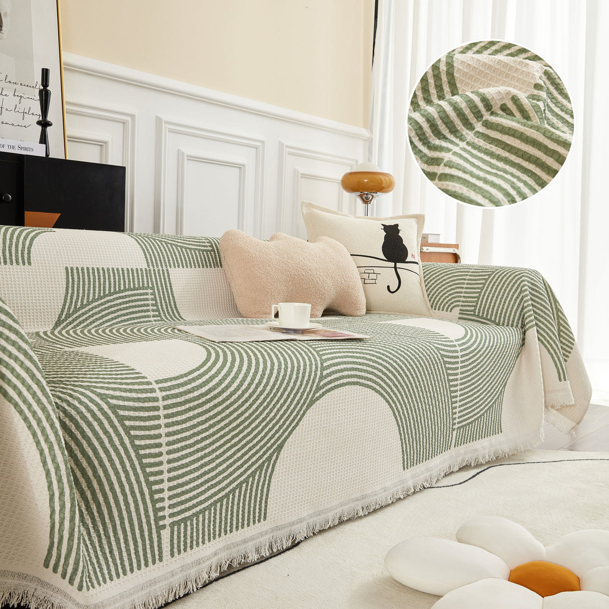 Cotton Jacquard Lucky Gather Sofa Cover Blanket, L Shaped Couch Cover, Sofa Throw Cover