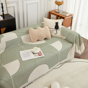 Cotton Jacquard Lucky Gather Sofa Cover Blanket, L Shaped Couch Cover, Sofa Throw Cover