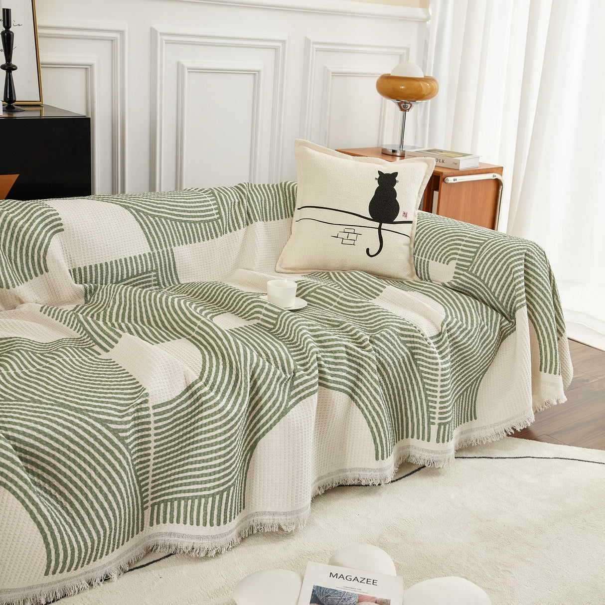 Cotton Jacquard Lucky Gather Sofa Cover Blanket, L Shaped Couch Cover, Sofa Throw Cover