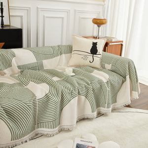 Cotton Jacquard Lucky Gather Sofa Cover Blanket, L Shaped Couch Cover, Sofa Throw Cover