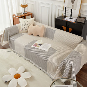 Cotton Jacquard Striped Sofa Cover Throw, Couch Covers for Dogs, Sectional Sofa Protector