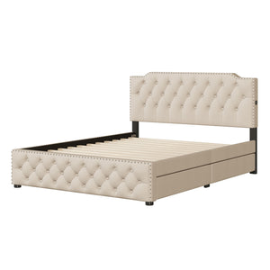 Upholstered Platform Bed With 2 Drawers And 2 Sets Of USB Ports On Each Side, Linen Fabric by Couch.com