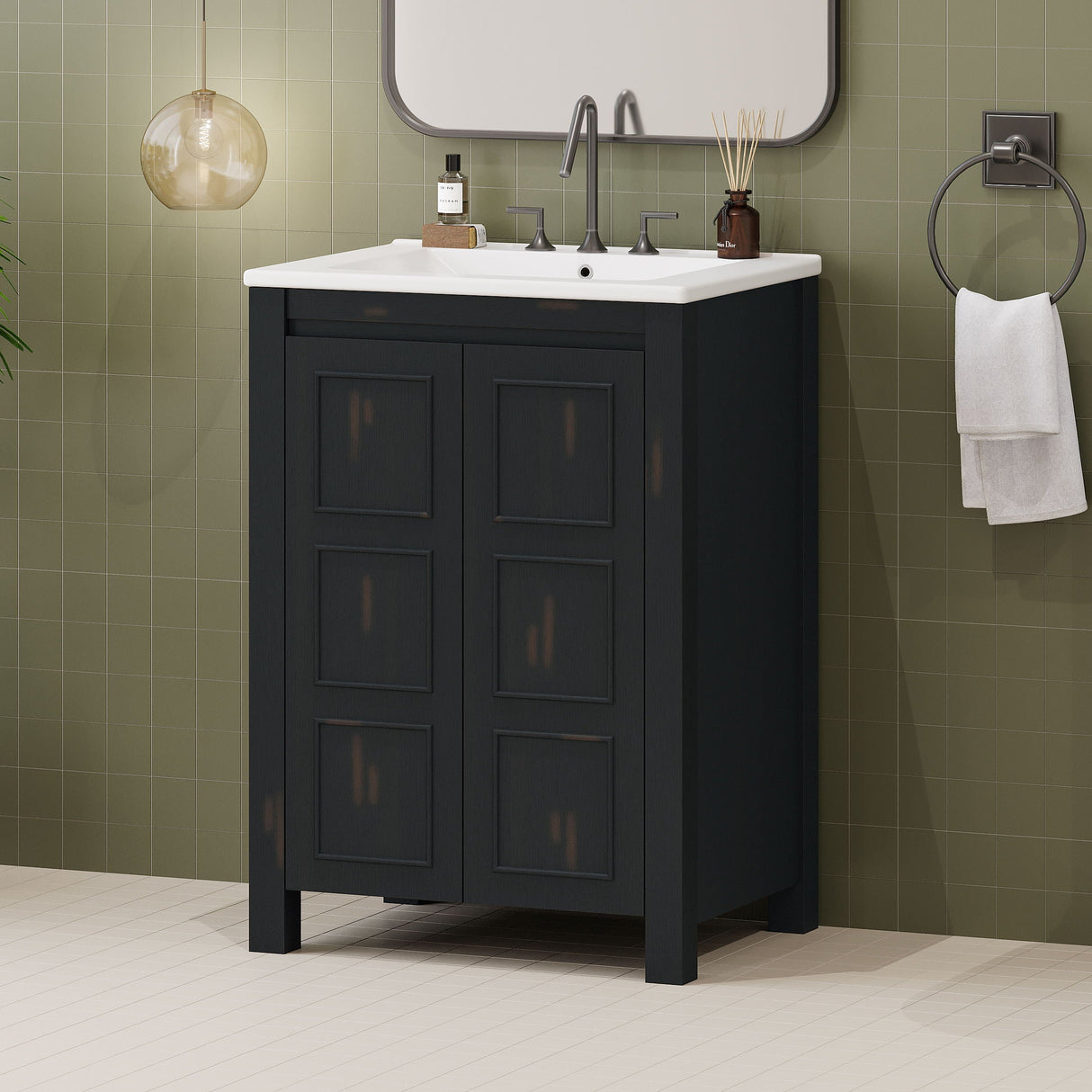 Vintage Style Small Bathroom Vanity Combo With Ceramic Sink, 2 Soft-Close Doors - Espresso by Couch.com