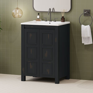 Vintage Style Small Bathroom Vanity Combo With Ceramic Sink, 2 Soft-Close Doors - Espresso by Couch.com