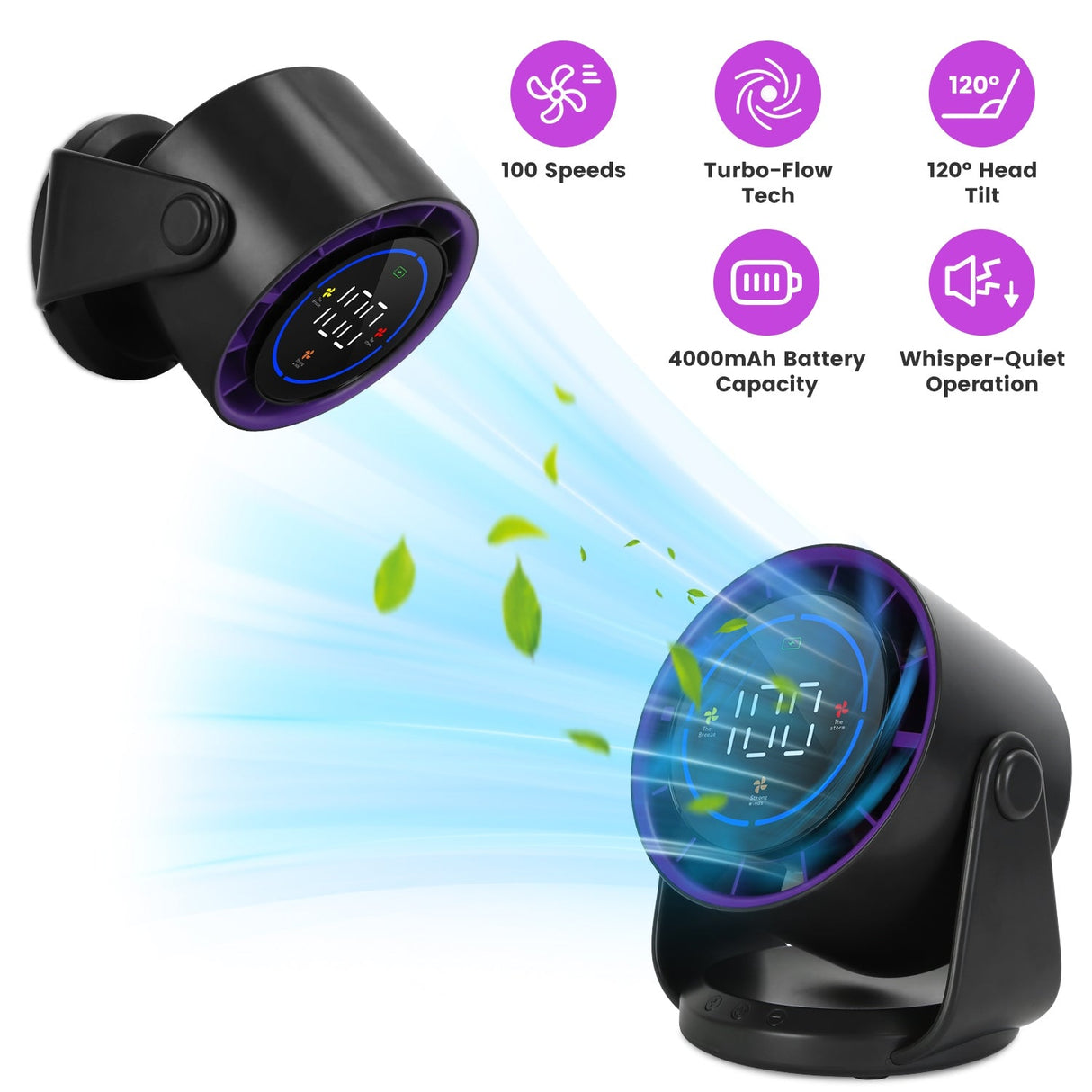 100 Speeds Desk Fan Battery Operated Wall Mounted Fan Rechargeable Mini Desk Fan with 120º Tilting Angle for Home Office Travel by DirectDeals