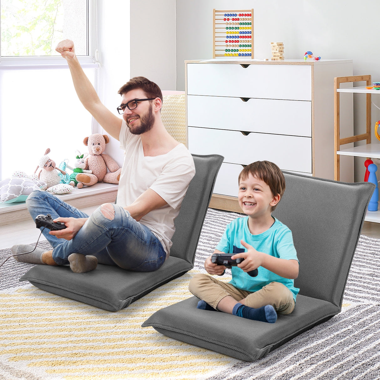 Adjustable 6 Positions Folding Lazy Man Sofa Chair Floor Chair-Black